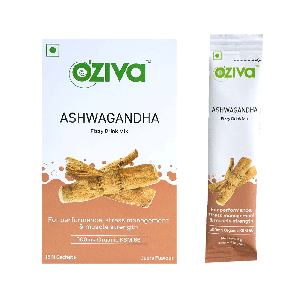 Oziva Ashwagandha Fizzy Drink Mix for Performance, Stress Management & Muscle Strength (4gm Each) Jeera
