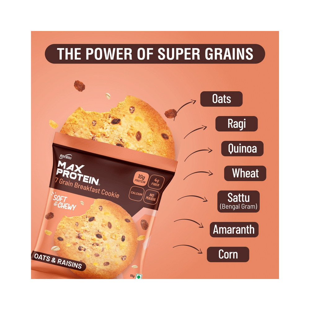 RiteBite Oats & Raisins Max Protein Cookie with 10g Protein and 4g Fiber (55gm Each) - Image 2