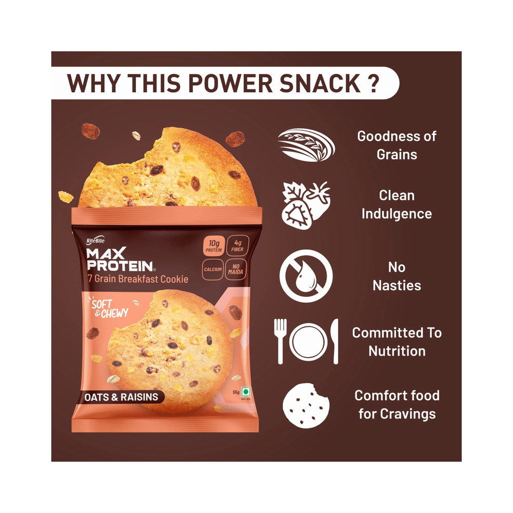 RiteBite Oats & Raisins Max Protein Cookie with 10g Protein and 4g Fiber (55gm Each) - Image 3