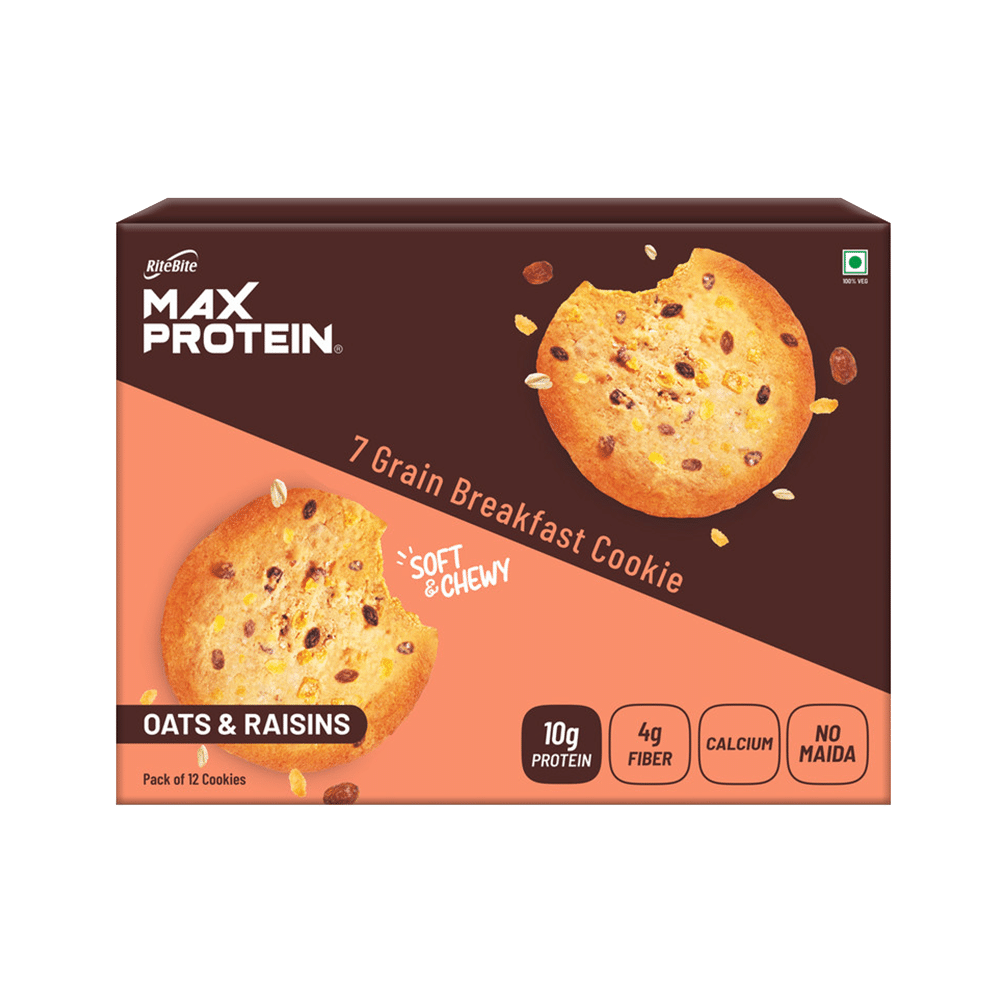 RiteBite Oats & Raisins Max Protein Cookie with 10g Protein and 4g Fiber (55gm Each) - Image 1