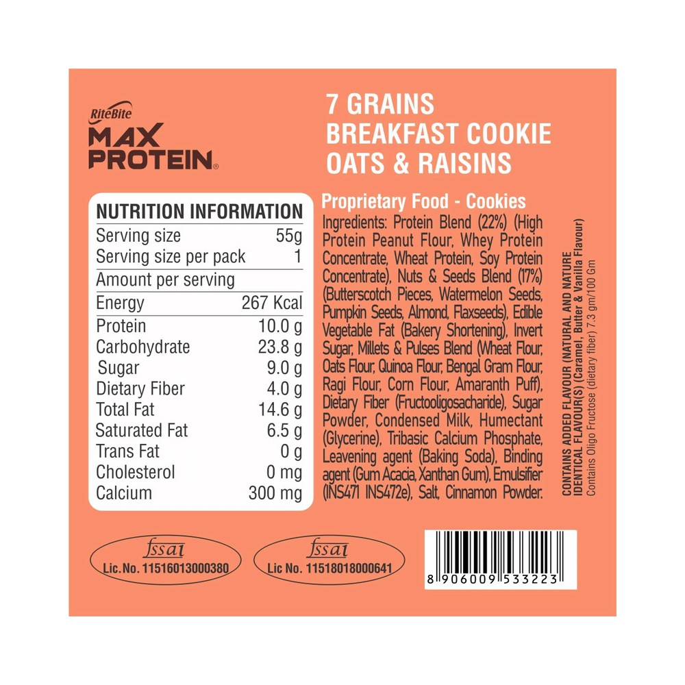 RiteBite Oats & Raisins Max Protein Cookie with 10g Protein and 4g Fiber (55gm Each) - Image 5