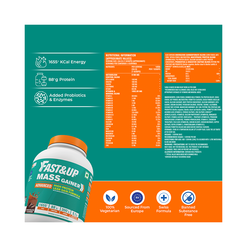 Fast&Up Mass Gainer Advance High Protein Lean Gain Formula Chocolate - Image 6