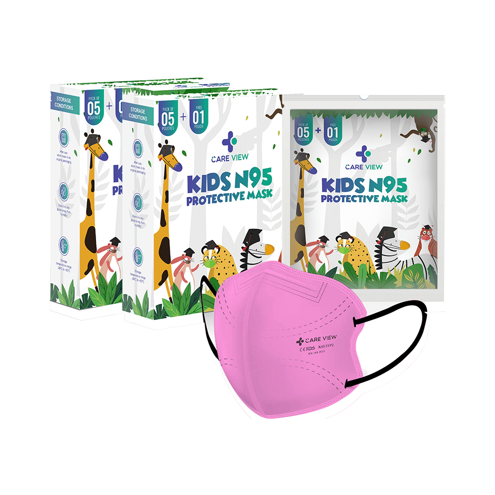 Care View Kids N95 Face Mask with 5 Layered Filtration DRDO SITRA BIS ISI Certified Mask Pink - Image 1