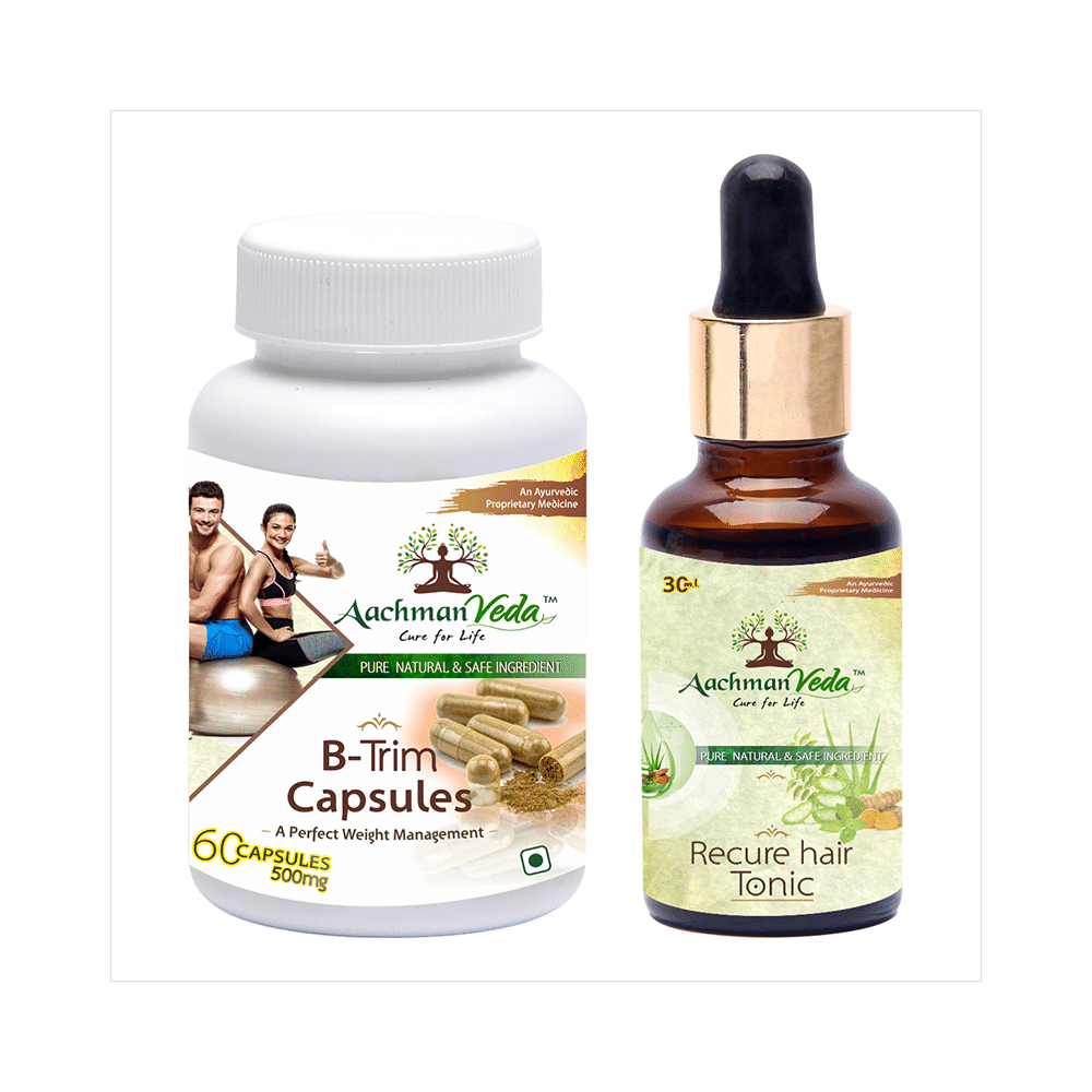 Aachman Veda B-Trim Capsule with Aachman Veda Recure Hair Tonic 30ml Free