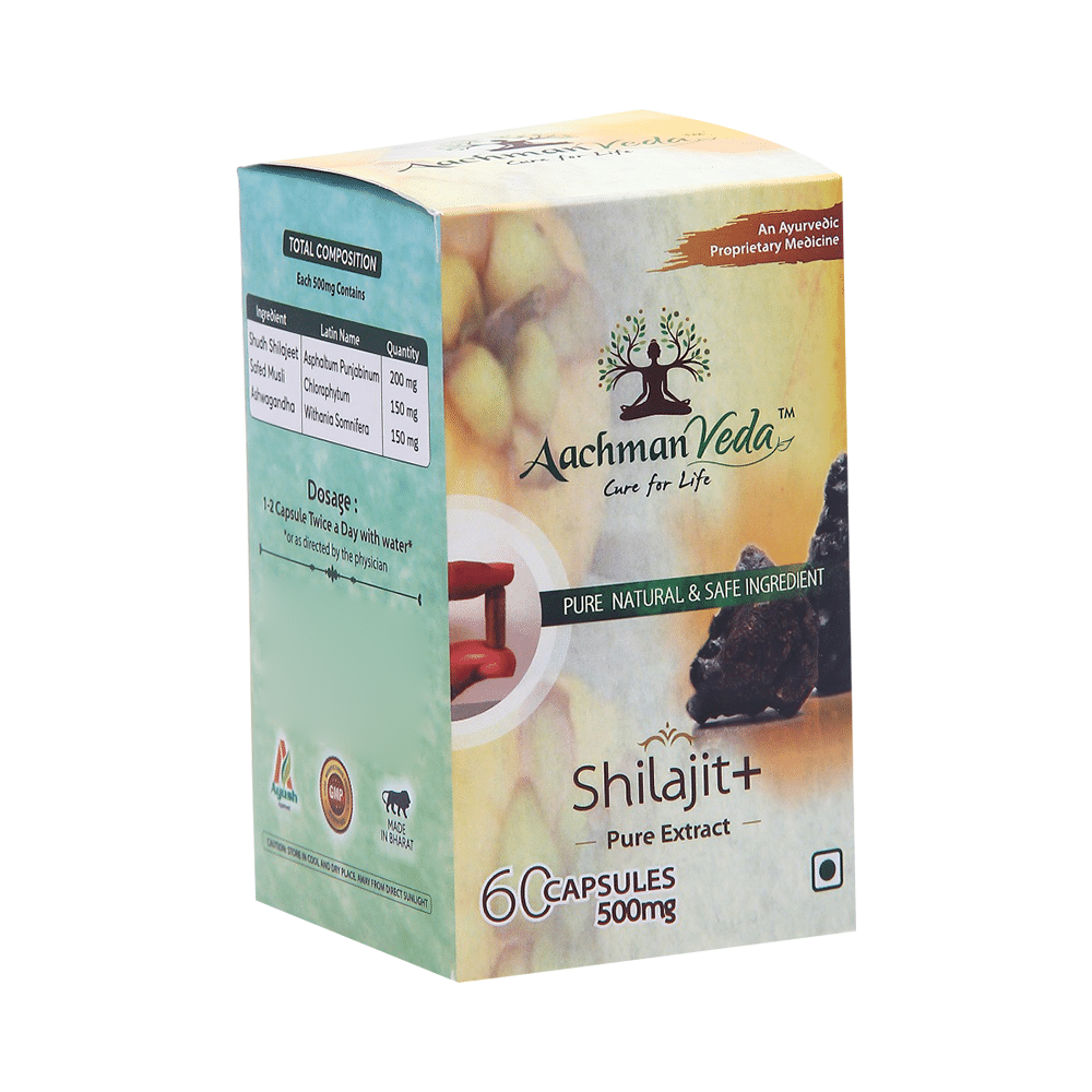 Aachman Veda Shilajit+ Pure Extract Ashwagandha with Safed Musli Capsule (60 Each) - Image 1