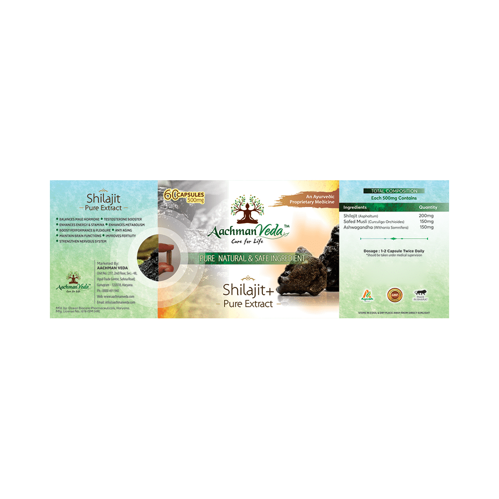 Aachman Veda Shilajit+ Pure Extract Ashwagandha with Safed Musli Capsule (60 Each) - Image 5