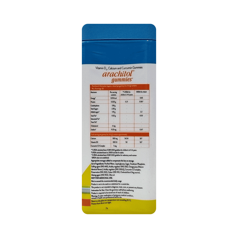 Arachitol Gummies - Vitamin D3+Calcium+Curcumin Gummies Orange Flavour - Image 3