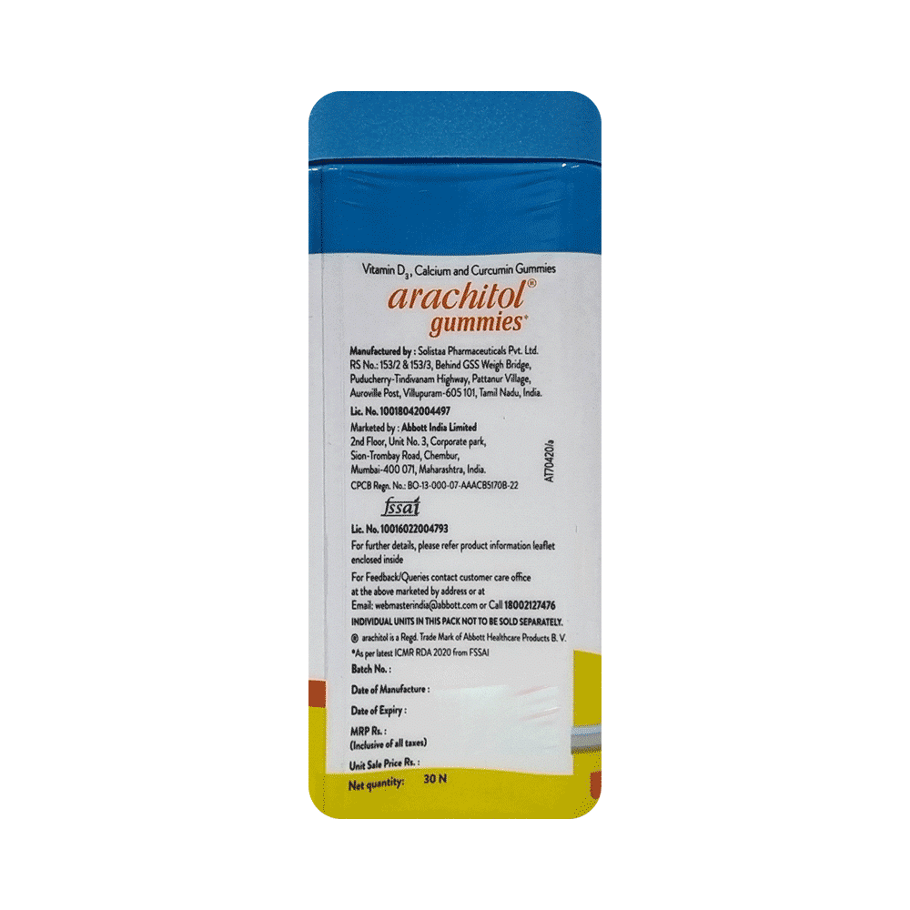 Arachitol Gummies - Vitamin D3+Calcium+Curcumin Gummies Orange Flavour - Image 4