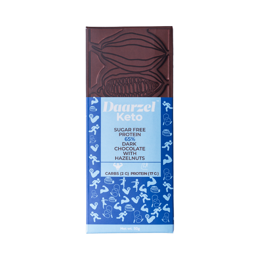 Daarzel Keto Combo Pack of 65% Dark Chocolate with Hazelnuts, 65% Dark Chocolate with Almonds and 72% Dark Chocolate (50gm Each) - Image 7