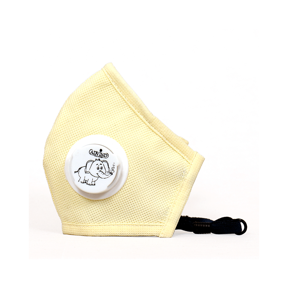 Advind Healthcare Smog Guard N95 Kids Mask with One Valve XS 6-10 Years Yellow, Blue & Beige - Image 2