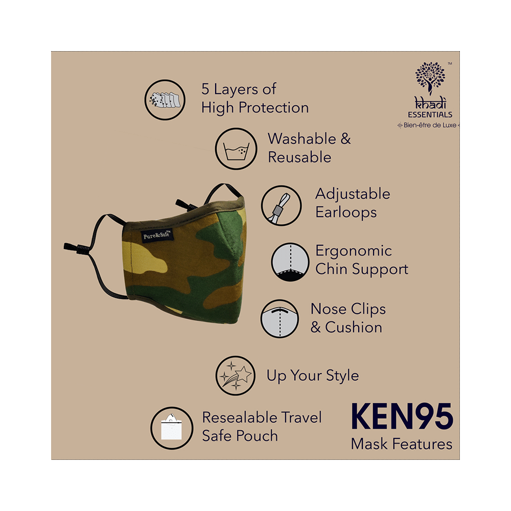 Pure & Safe for Men Designer N 95 Face Mask - 5 Layered Reusable Anti Pollution Mask with Activated Carbon Filter Camouflage Designer - Image 3