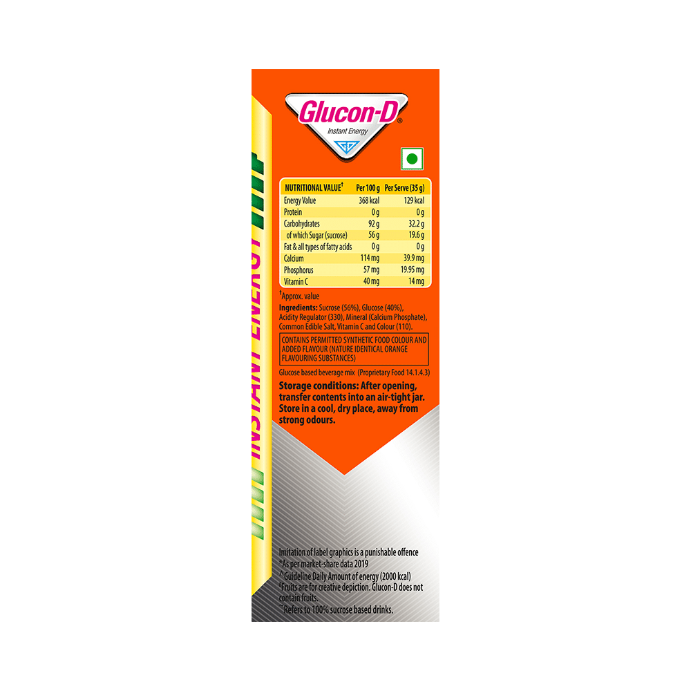 Glucon-D with Glucose, Calcium, Vitamin C & Sucrose | Nutrition Booster Tangy Orange - Image 4