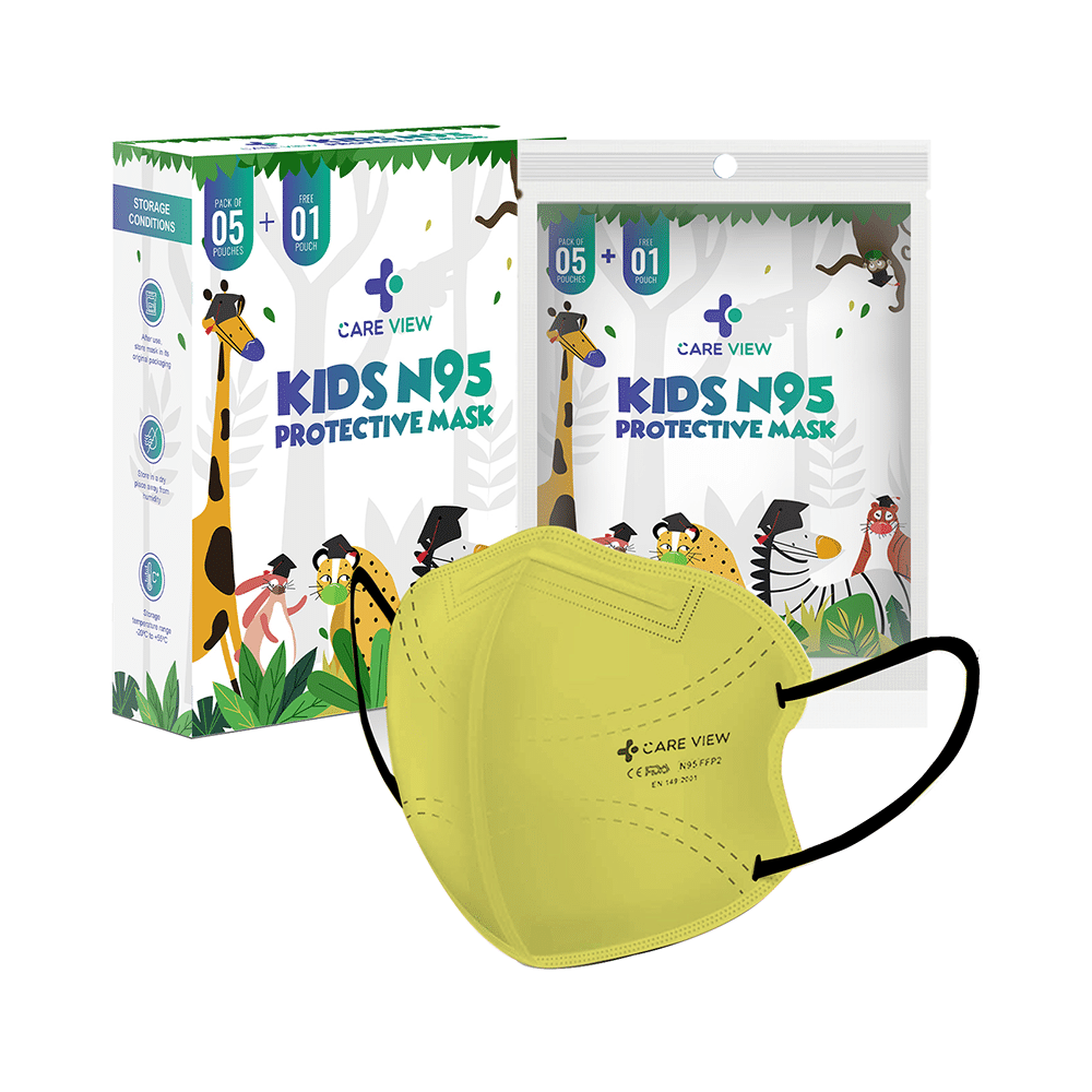 Care View Kids N95 Face Mask with 5 Layered Filtration DRDO SITRA BIS ISI Certified Mask Yellow - Image 1