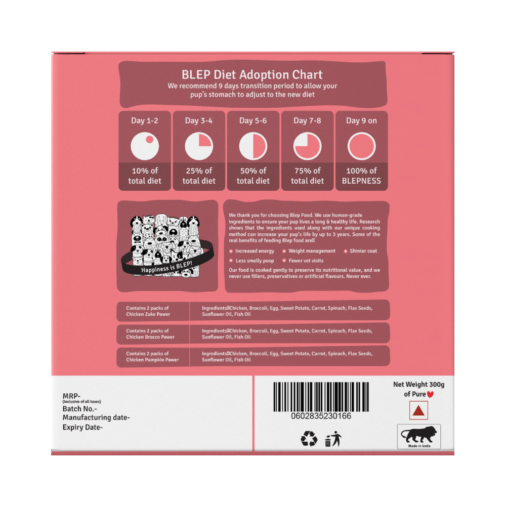 Blep World Combo Pack of 2 Packs of Chicken Brocco Pawer Wet Dog Food, 2 Packs of Chicken Pumpkin Pawer Wet Dog Food & 2 Packs of Chicken Zuke Pawer Wet Dog Food (100gm Each) - Image 2