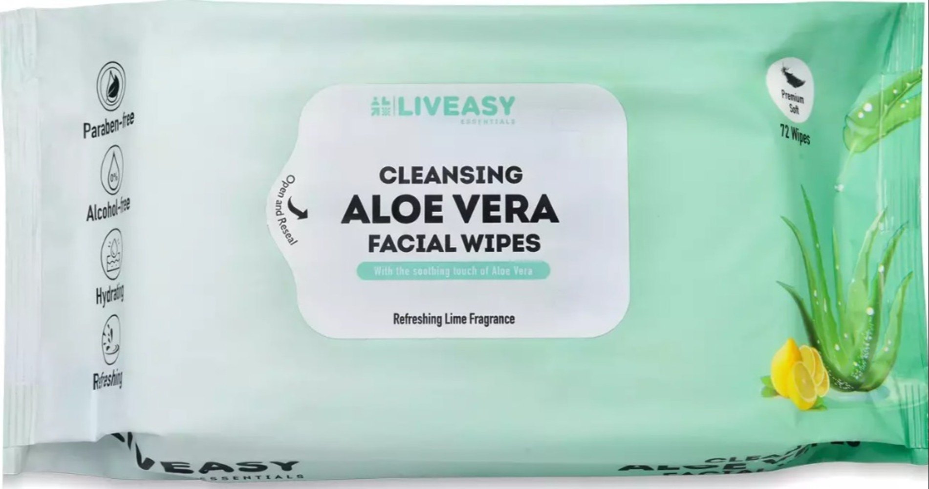 Liveasy Essentials Cleansing Aloe Vera Facial Wipes - Image 1