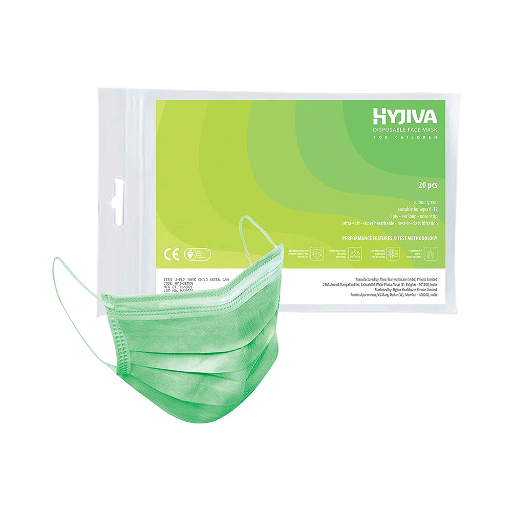 Hyjiva 3 Ply Disposable Face Mask for Children Green - Image 1