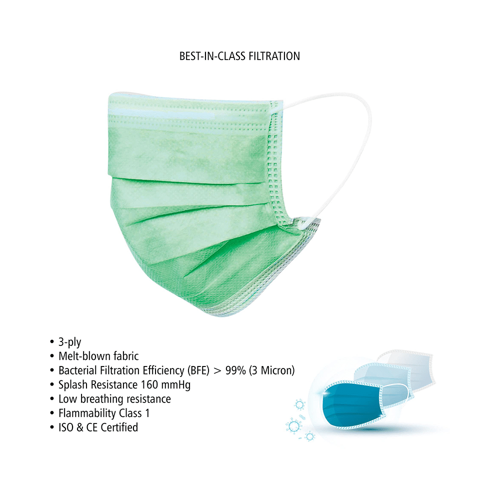 Hyjiva 3 Ply Disposable Face Mask for Children Green - Image 3