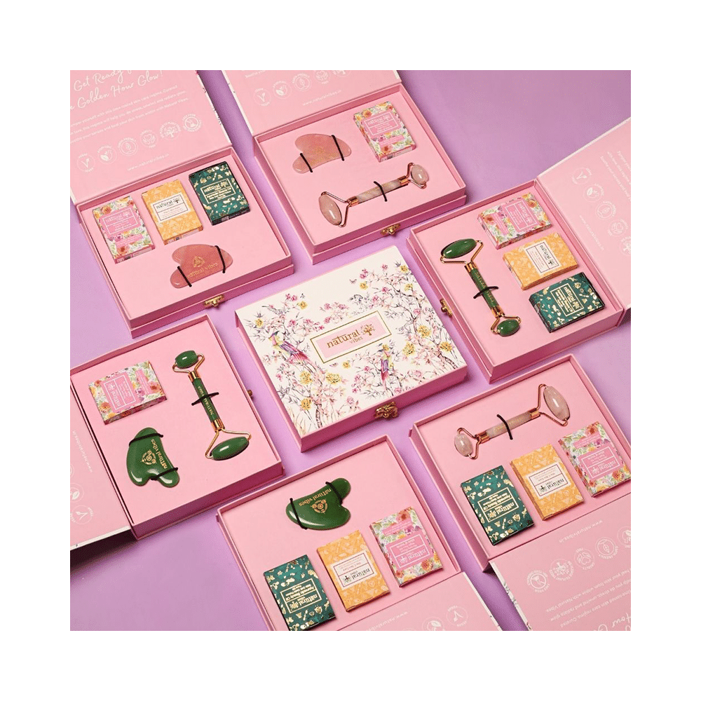 Natural Vibes Glow Getter Gift Set with Rose Quartz Gua Sha, Vitamin C Serum, Nirvana Flower Oil and Gold Beauty Elixir Oil - Image 5