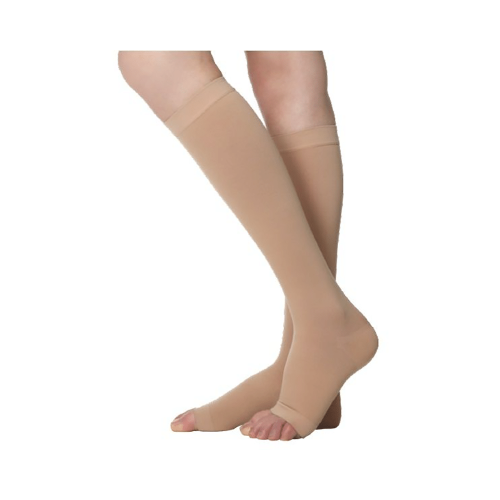 Medtex Class 1 Knee Length Imported Medical Cotton Compression Stocking for Varicose Veins Small Beige - Image 1