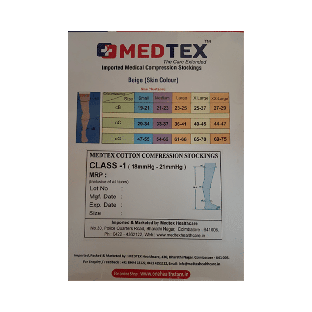 Medtex Class 1 Knee Length Imported Medical Cotton Compression Stocking for Varicose Veins Small Beige - Image 2