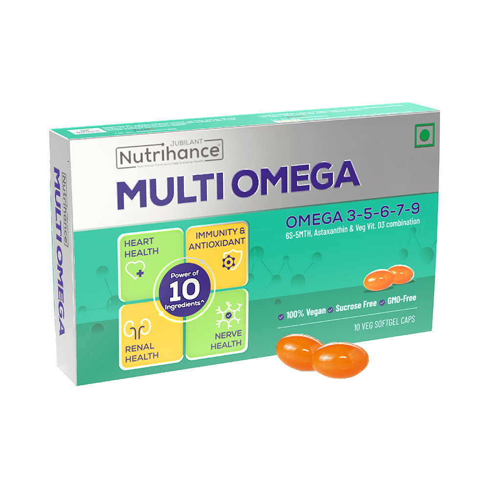 Jubilant Nutrihance Multi Omega 3-5-6-7-9 | Vegetarian Softgel for Heart, Renal & Nerve Health - Image 1