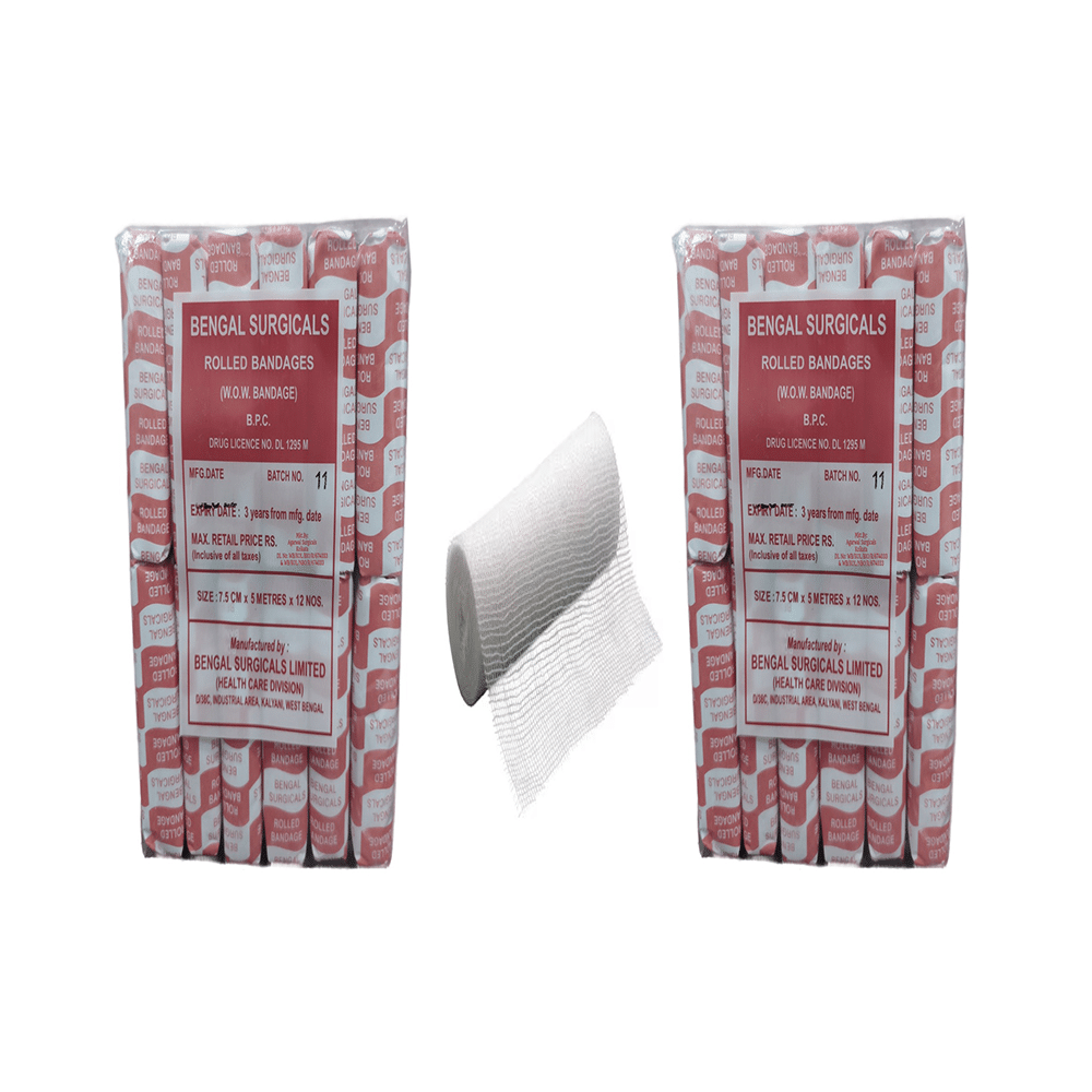 Absorbent Cotton Medical Gauze Roll Bandage (12 Each) 7.5cm x 5m