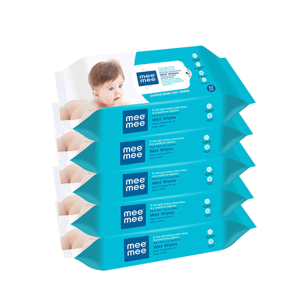 Mee Mee Caring Baby Wet Wipes with Aloe Vera (72 Each)