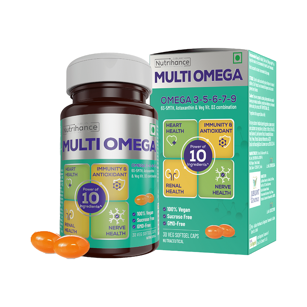 Jubilant Nutrihance Multi Omega 3-5-6-7-9 | Vegetarian Softgel for Heart, Renal & Nerve Health - Image 1