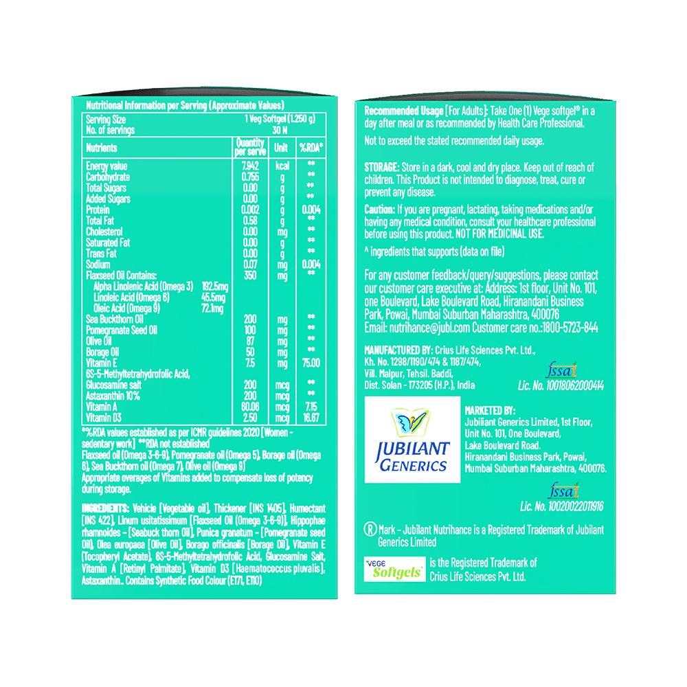 Jubilant Nutrihance Multi Omega 3-5-6-7-9 | Vegetarian Softgel for Heart, Renal & Nerve Health - Image 8
