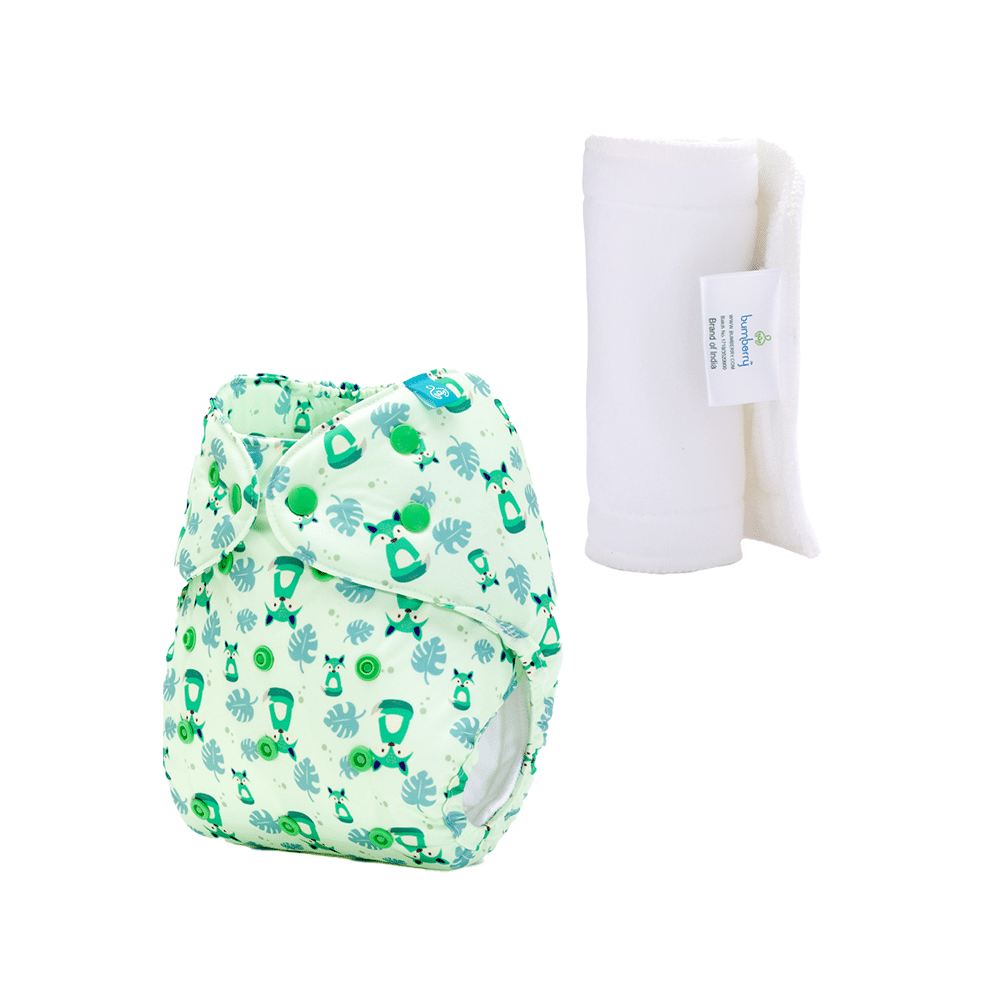 Bumberry Adjustable Reusable Cloth Pocket Diaper With 1 Three-Layer Microfiber Inserts for Babies Fuzzy Fox - Image 1