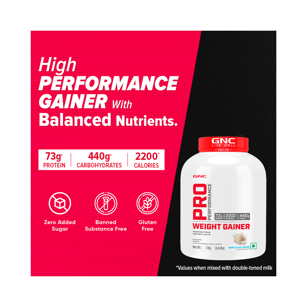GNC Live Well Pro Performance Weight Gainer Powder Powder Vanilla Icecream with Black Plastic Shaker - Image 4