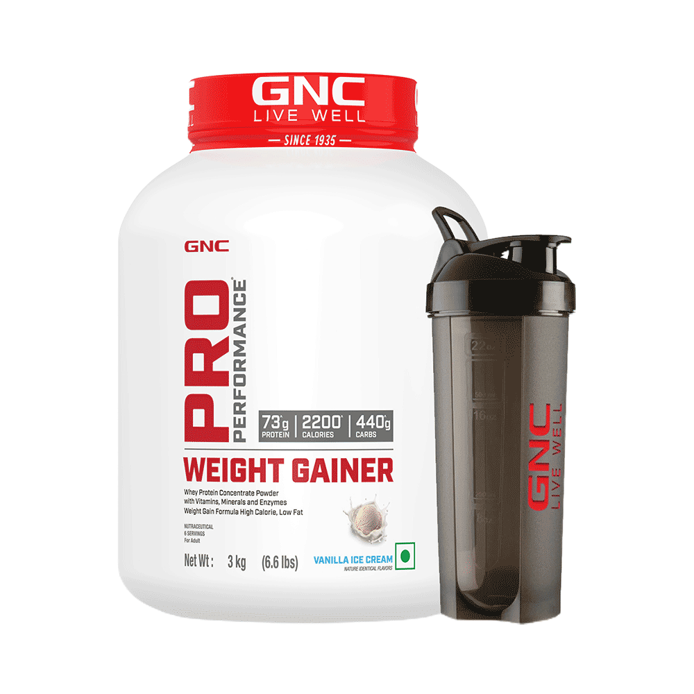 GNC Live Well Pro Performance Weight Gainer Powder Powder Vanilla Icecream with Black Plastic Shaker - Image 1
