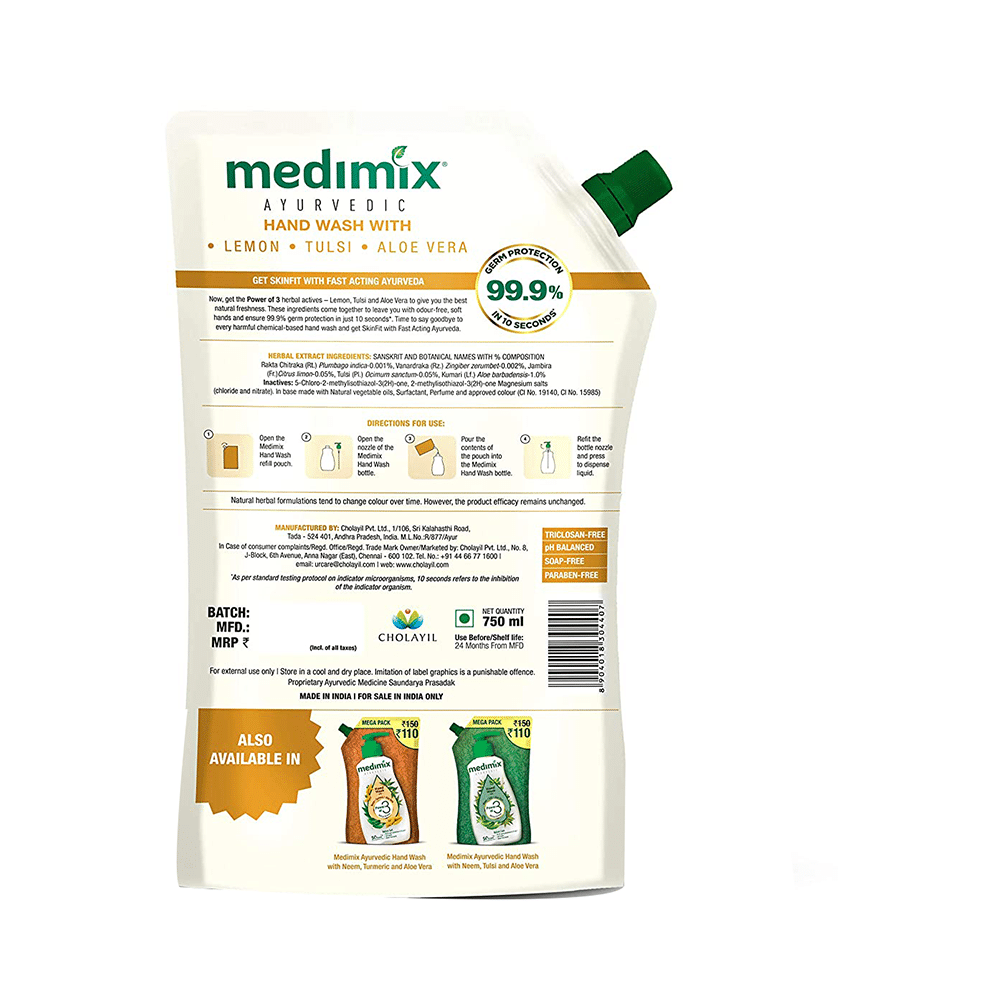 Medimix Ayurvedic Nature Fresh with Lemon, Tulsi & Aloe Vera Hand Wash Mega Pack Refill (750ml Each) - Image 2