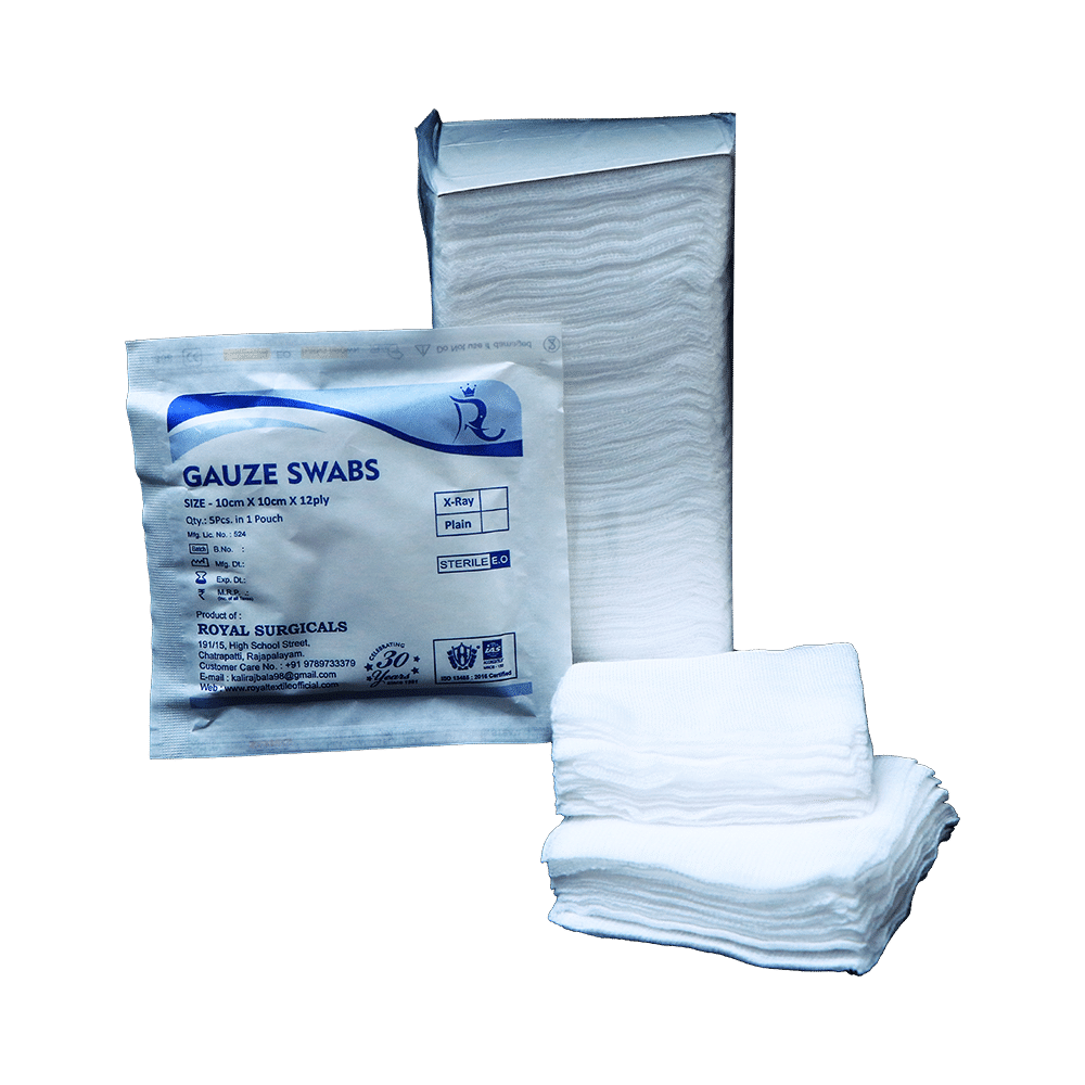 Royal Surgicals Gauze Swabs Sterile (5 Each) 10cm x 10cm x 12ply - Image 1