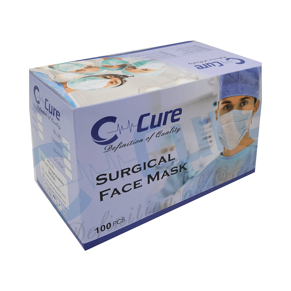C Cure Surgical Face Mask, 3 Ply Disposable Face Mask with Earloop Blue - Image 1