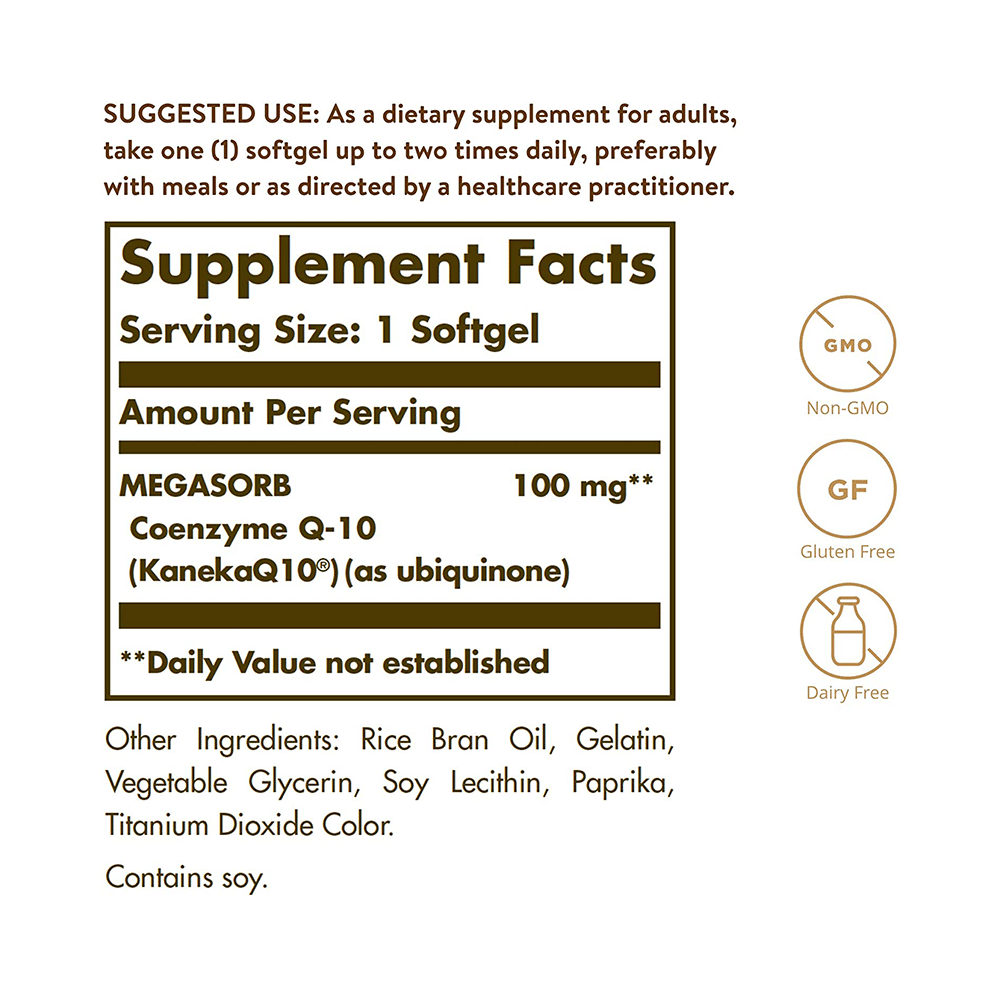 Solgar Megasorb CoQ 10 100mg Softgel Soft Gelatin Capsule - Image 2