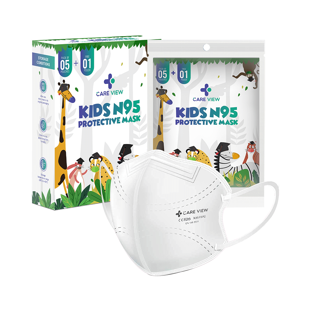 Care View Kids N95 Face Mask with 5 Layered Filtration DRDO SITRA BIS ISI Certified Mask White - Image 1