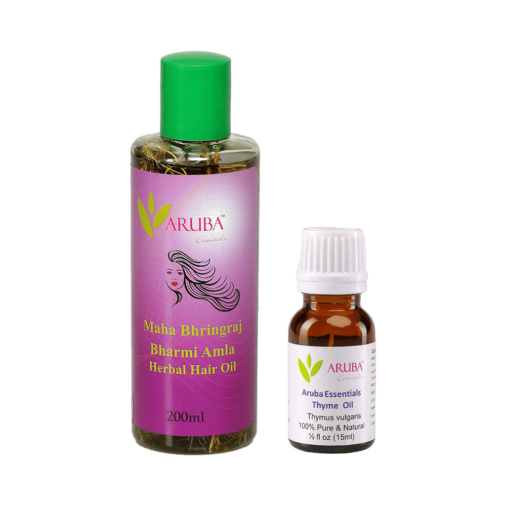 Aruba Essentials Combo Pack of Maha Bhringraj Bharmi Amla Hair Oil & Thyme Oil