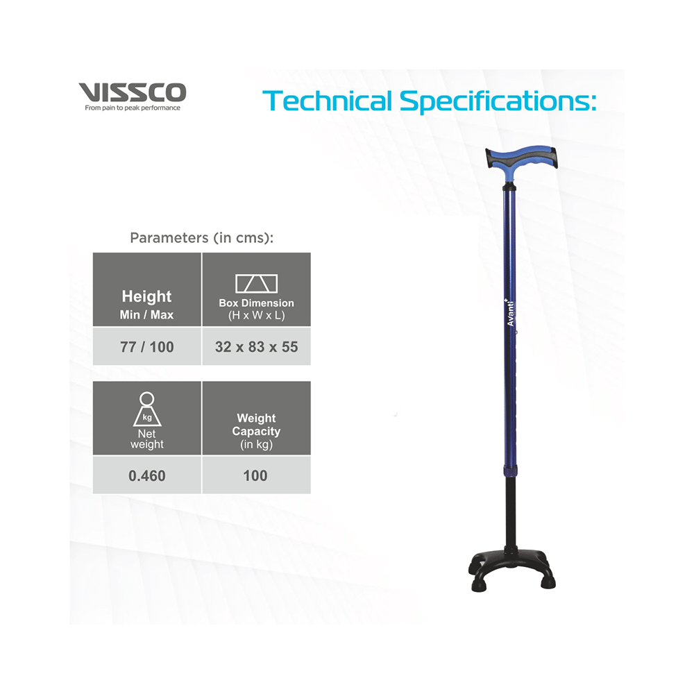 Vissco 2909 Avanti Plus T Shape Aluminum Stick with Quadripod Base Universal - Image 3