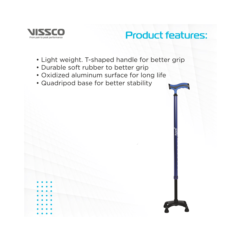 Vissco 2909 Avanti Plus T Shape Aluminum Stick with Quadripod Base Universal - Image 2