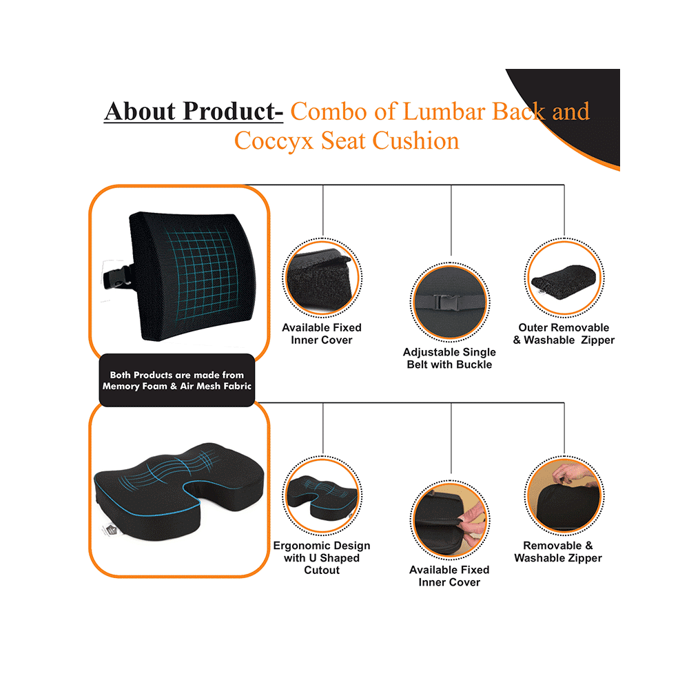 Superfine Comfort Combo of Orthopaedic Memory Foam L-4 Lumbar Back & Memory Foam Butterfly Coccyx Seat Cushion for Back, Sciatica, Tailbone Pain - Image 3
