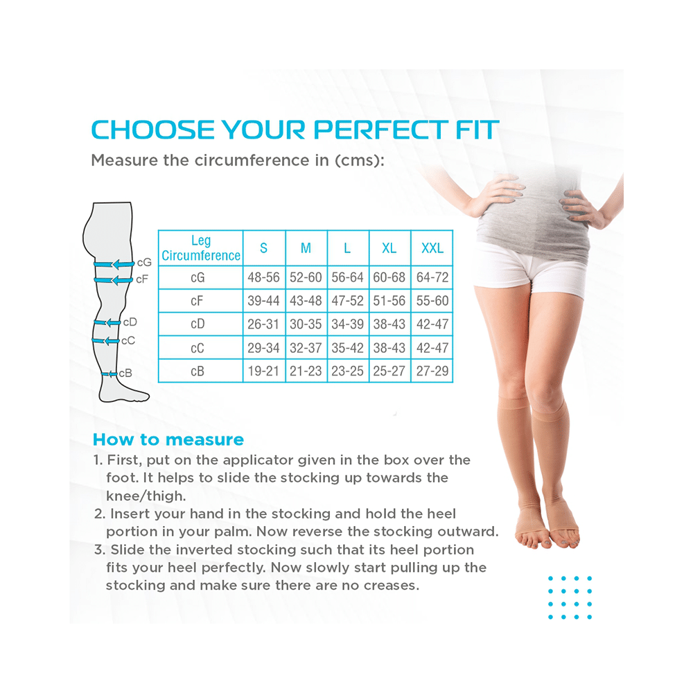 Vissco ADV Medical Compression Stockings (Open Toe and Class II, 23-32mm Hg) Knee Length Large Beige - Image 2