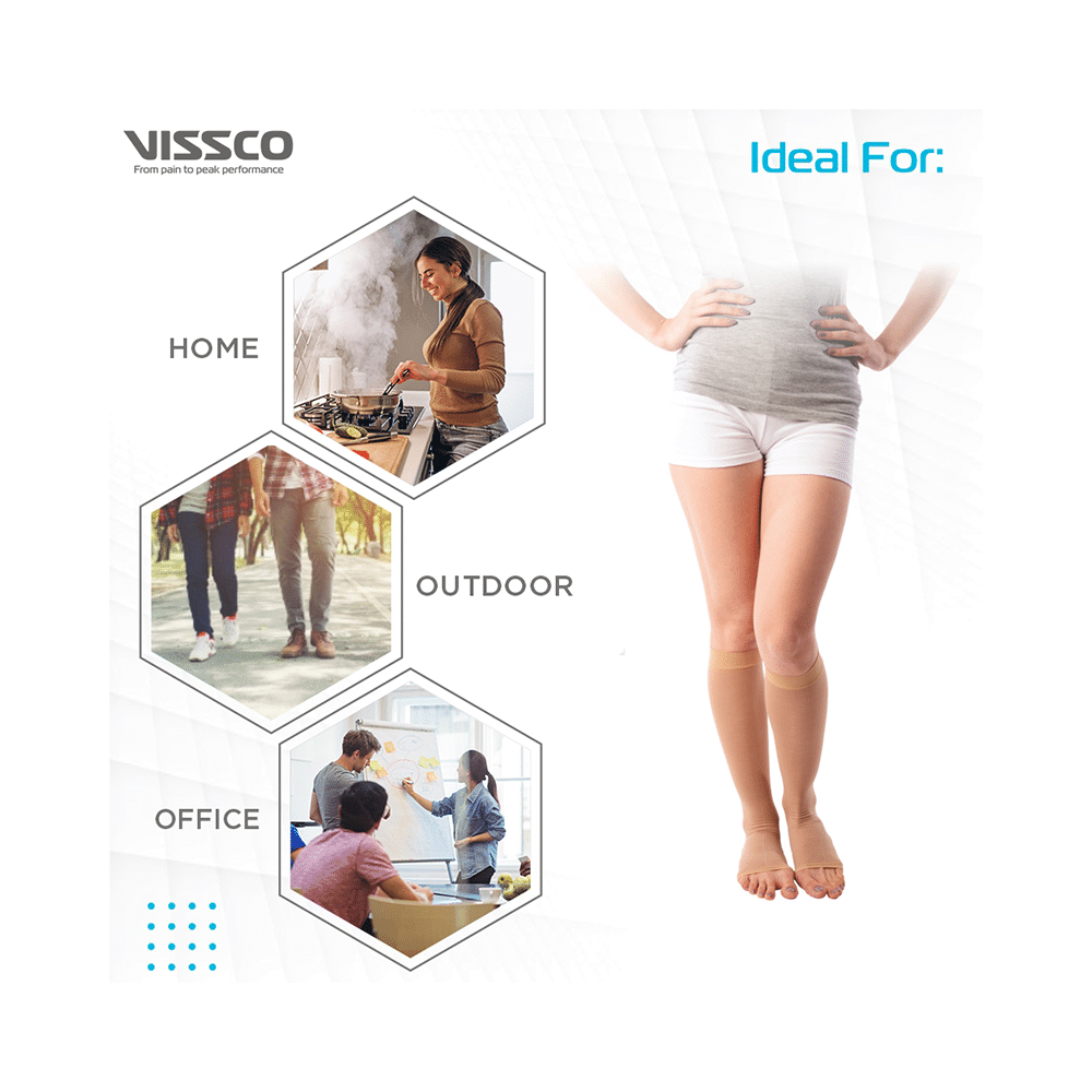 Vissco ADV Medical Compression Stockings (Open Toe and Class II, 23-32mm Hg) Knee Length Large Beige - Image 5