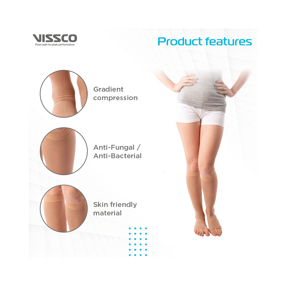 Vissco ADV Medical Compression Stockings (Open Toe and Class II, 23-32mm Hg) Knee Length Large Beige - Image 4