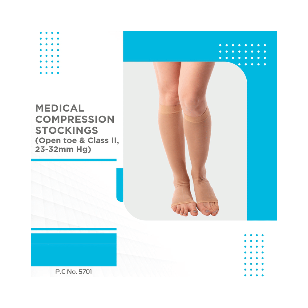Vissco ADV Medical Compression Stockings (Open Toe and Class II, 23-32mm Hg) Knee Length Large Beige - Image 7