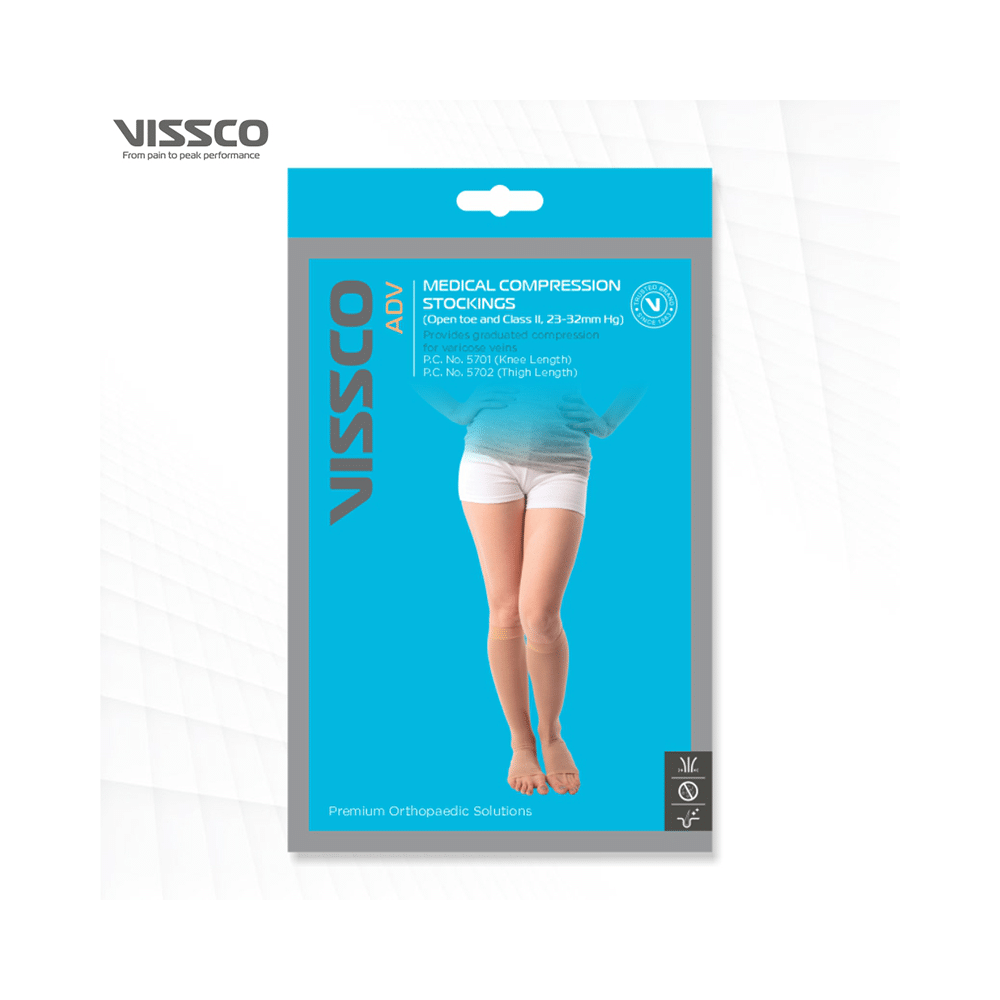 Vissco ADV Medical Compression Stockings (Open Toe and Class II, 23-32mm Hg) Knee Length Large Beige - Image 6