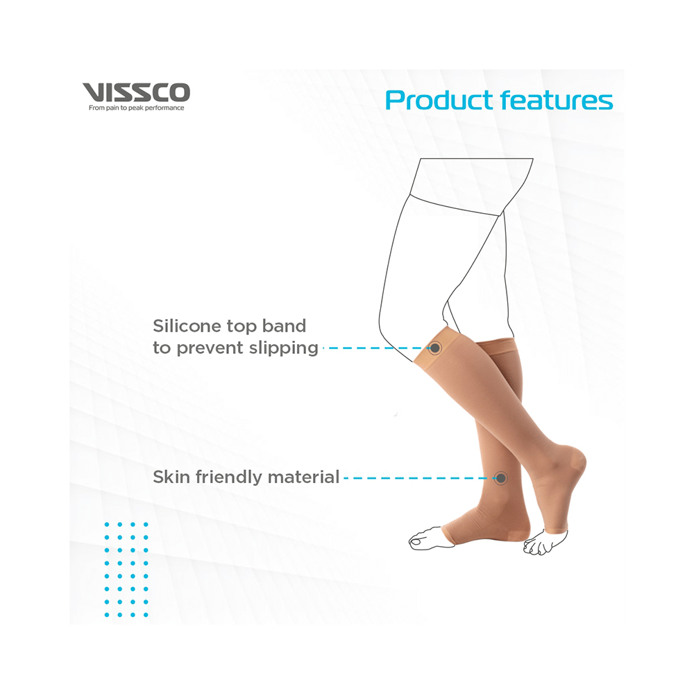 Vissco ADV Medical Compression Stockings (Open Toe and Class II, 23-32mm Hg) Knee Length Large Beige - Image 3