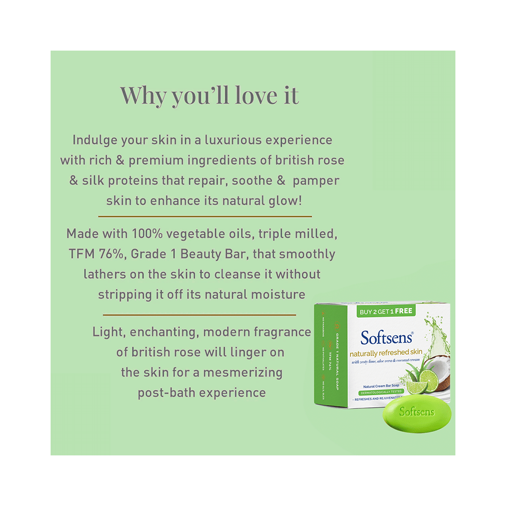Softsens Naturally Refreshed Skin Bar Soap (100gm Each) Buy 2 Get 1 Free - Image 3