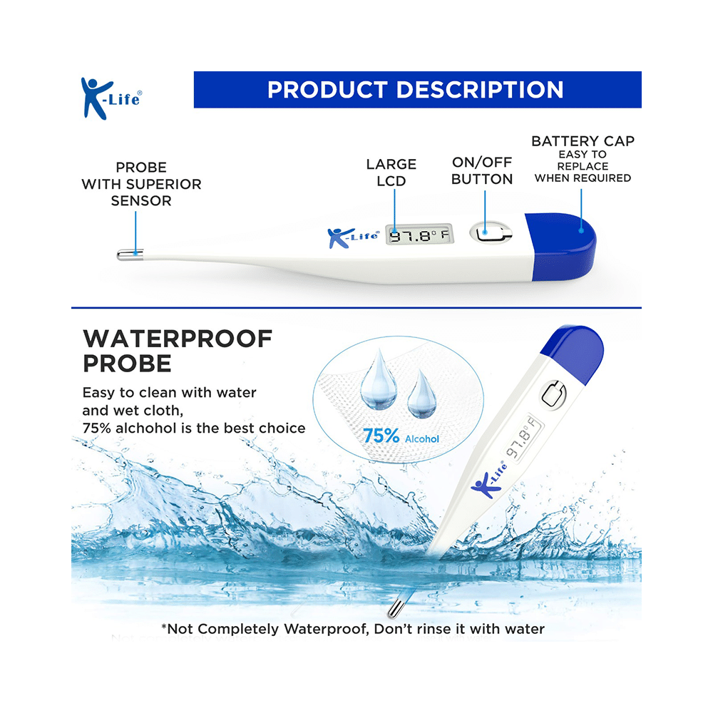 K-Life KLT 100 Digital Thermometer with Storage Case White - Image 3