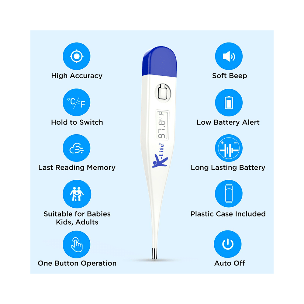 K-Life KLT 100 Digital Thermometer with Storage Case White - Image 2